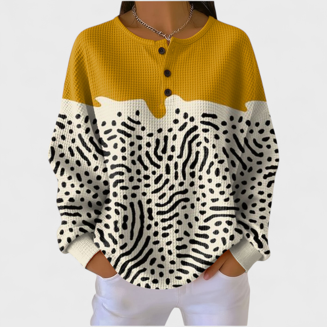Lina | Pullover mit Animal-Print und senfgelber Passe