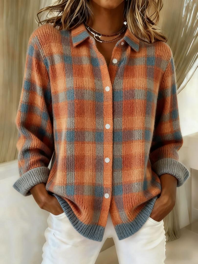 Isabel | Karo-Hemdjacke mit Farbverlauf in Orange und Grau