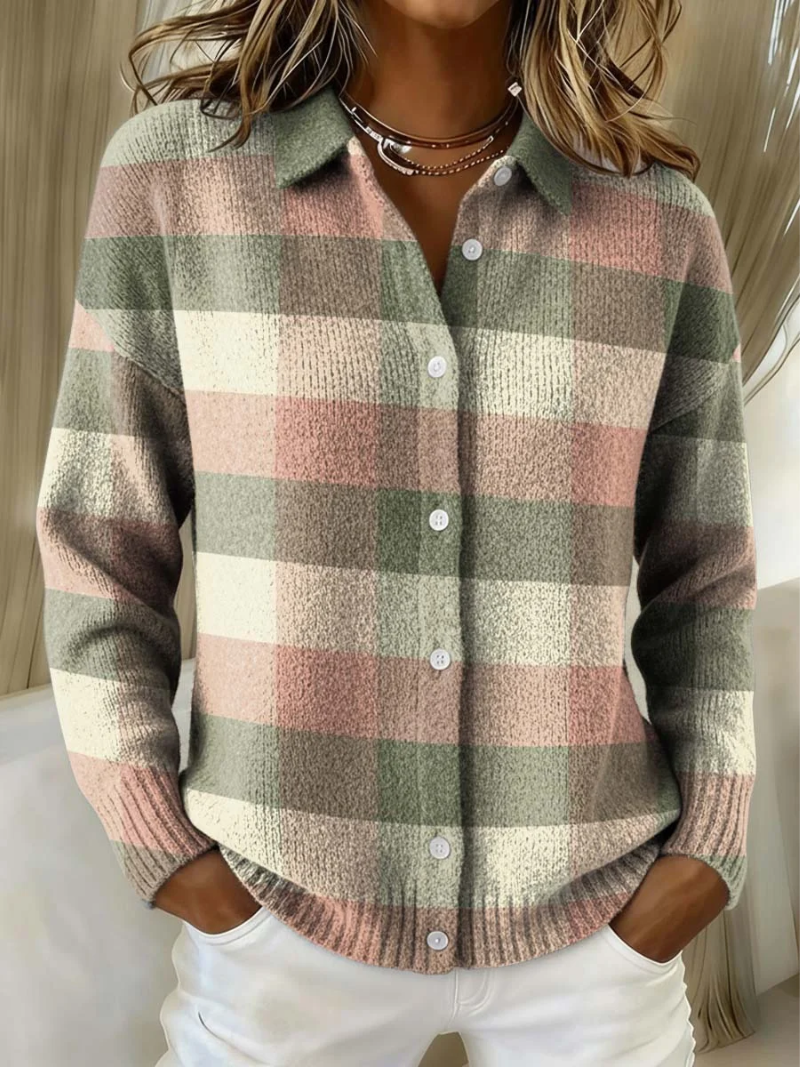 Nora | Karo-Hemdjacke in Grau und Sand