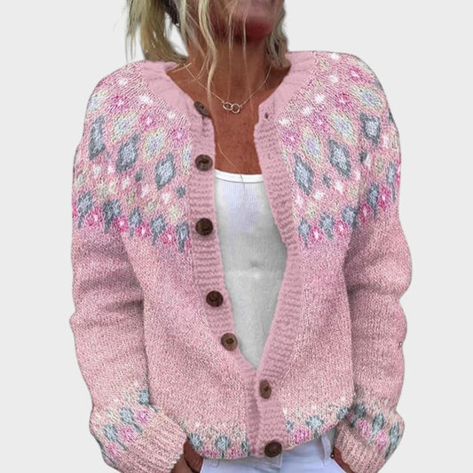 Doris | Strickjacke in Rosa mit Blütendruck
