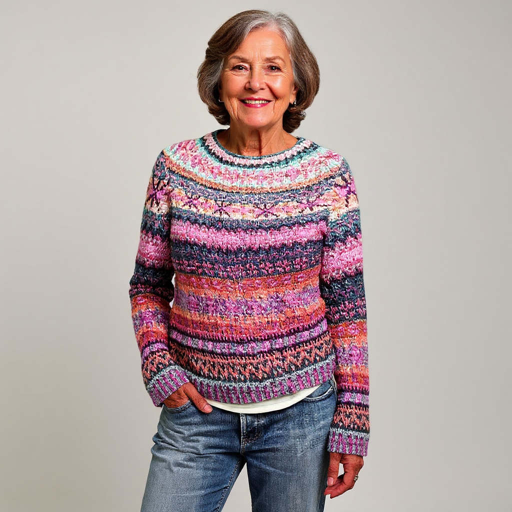 Hannelore | Vintage-Islandpullover in Rosa-Bunt