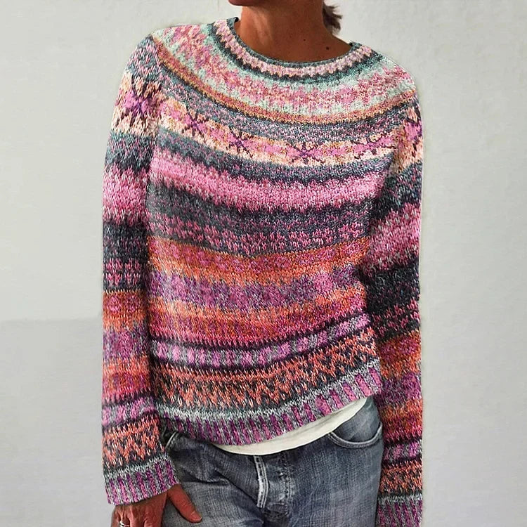 Hannelore | Vintage-Islandpullover in Rosa-Bunt