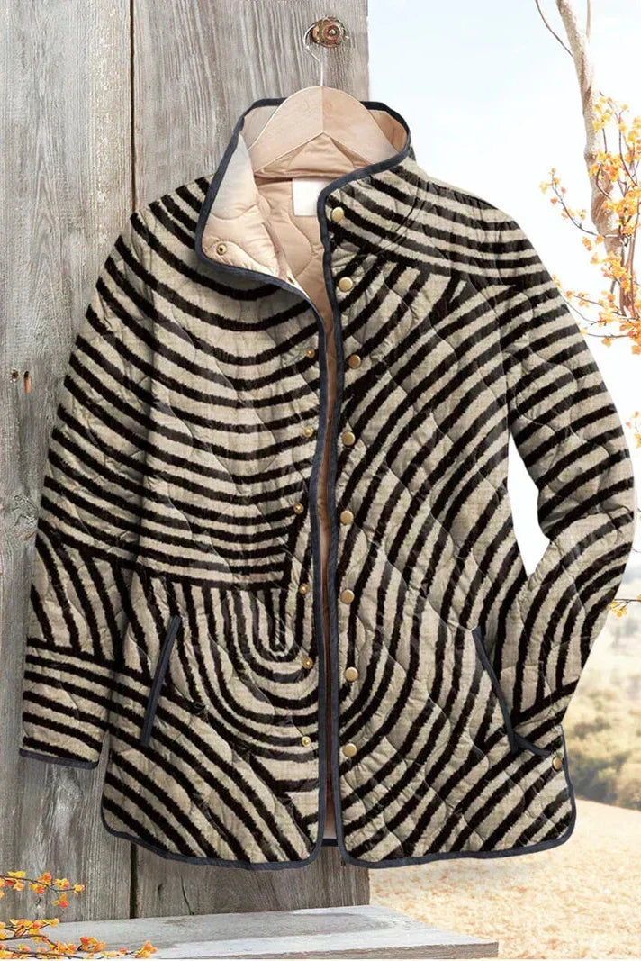 Dagmar | Steppjacke mit Streifen in Creme und Schwarz