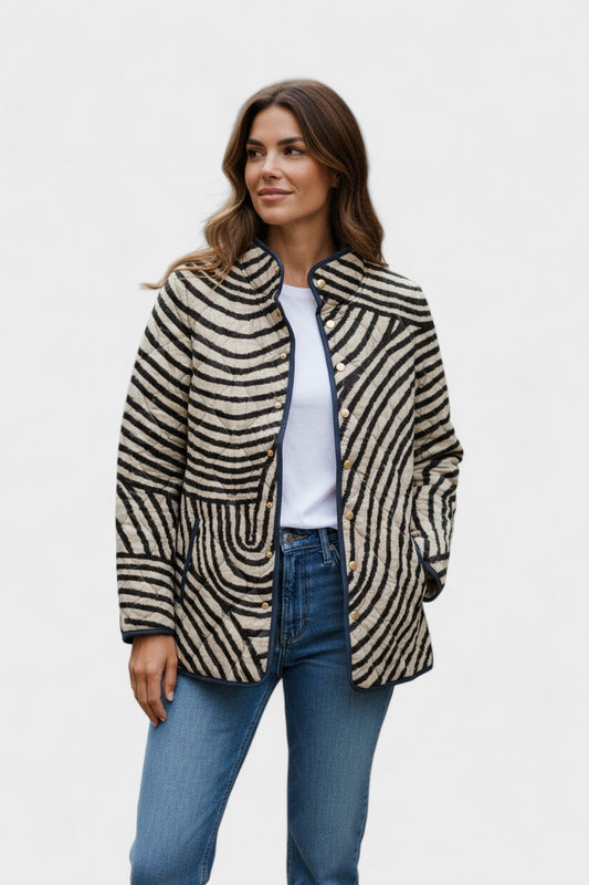 Dagmar | Steppjacke mit Streifen in Creme und Schwarz