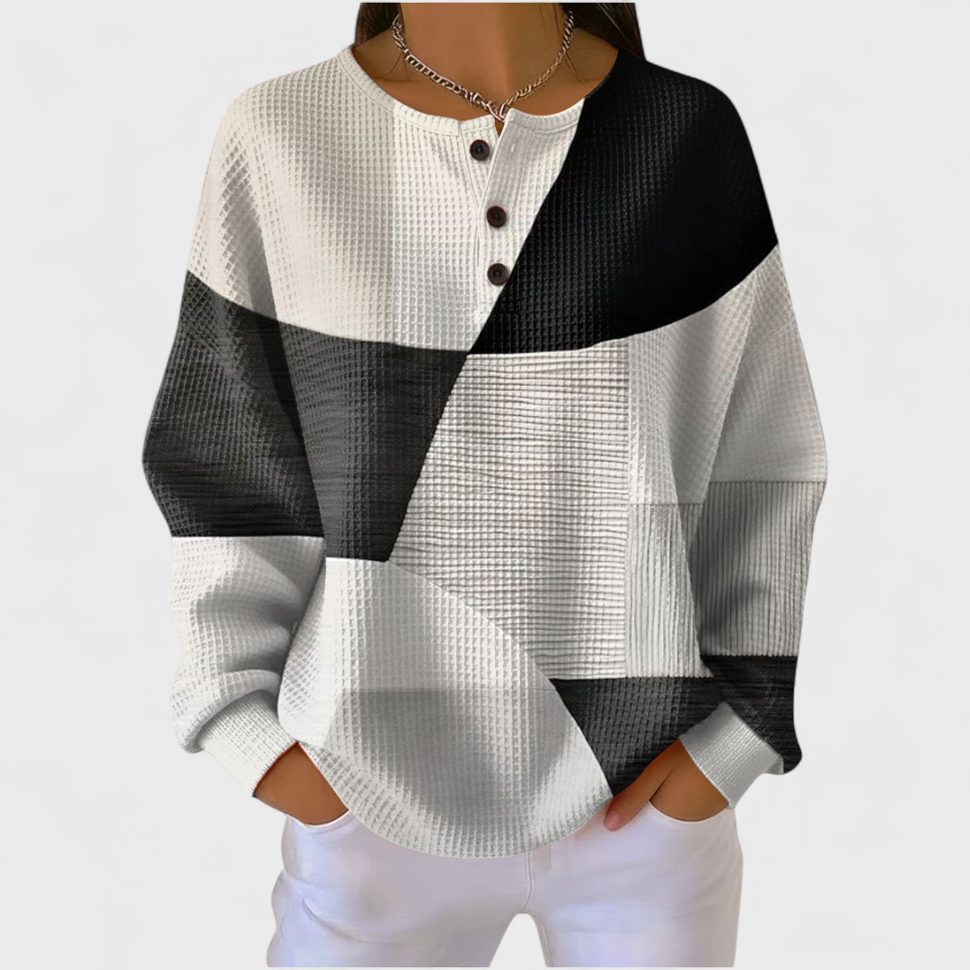 Ella | Pullover im Colour-Block in Creme, Grau und Schwarz
