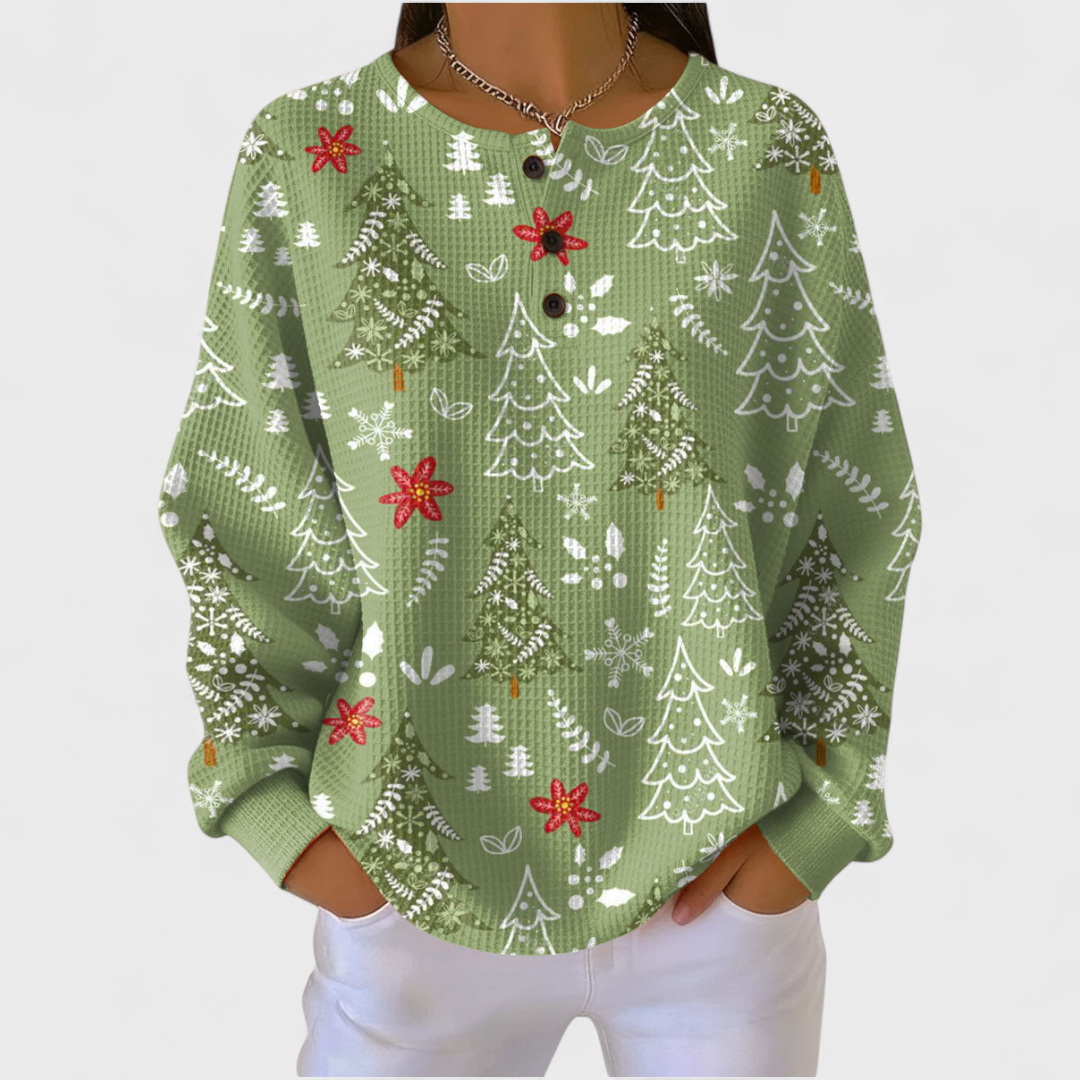 Ingrid | Grüner Pullover mit Tannenbaum-Muster