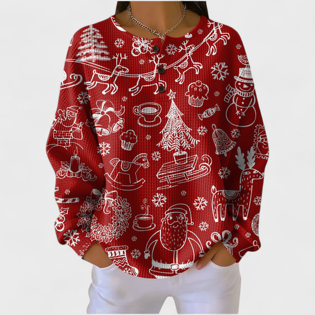 Karla | Roter Pullover mit nordischem Weihnachtsmuster