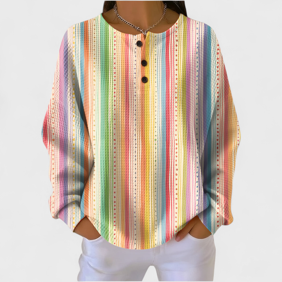 Sara | Pullover mit buntem Streifenmuster und Knopfleiste