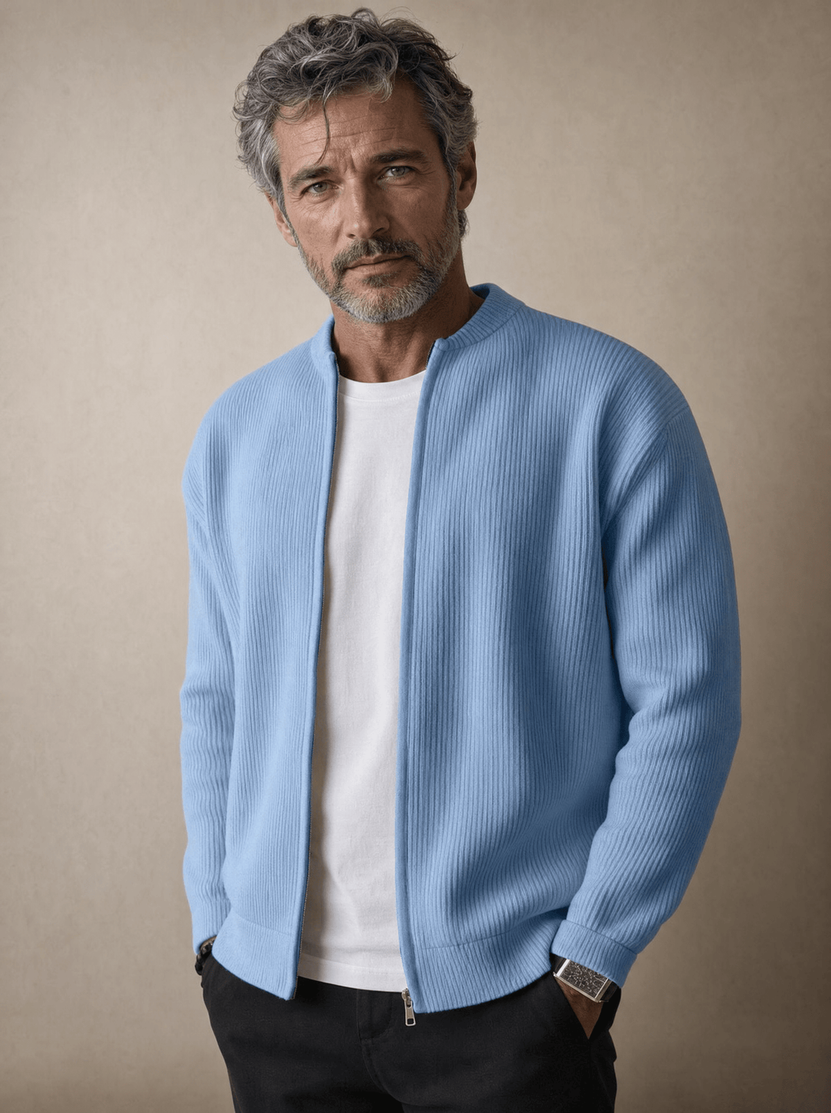 Foster | Rippstrick-Cardigan mit Reißverschluss
